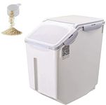 FURN ASPIRE Rice Storage Container,Large Rice Dispenser Airtight Food Rice Bin Household Sealed Cereal Grain Organizer With Lids For Storing Rice,Flour,Dry Food &More (15Kg,Container,Plastic),White