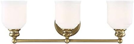 Savoy House 8-6836-3-322 Melrose 3-Light Bathroom Vanity Light in a Warm Brass Finish with White Opal Etched Glass (24" W x 7.75" H)