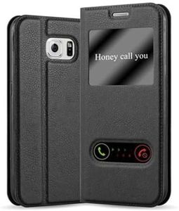 Cadorabo Funda Libro para Samsung Galaxy S6 en Negro Cometa - Cubierta Proteccíon con Cierre Magnético, Función de Suporte y 2 Ventanas- Etui Case Cover Carcasa