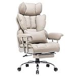 Efomao Desk Office Chair 400LBS, Big and Tall Office Chair, PU Leather Computer Chair, Executive Office Chair with Leg Rest and Lumbar Support, Light Grey Office Chair