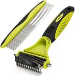 pecute Dog Brush, Cat Brush for Grooming, Double Sided Blade Dog Rake with Dog Comb, Dog Under Coat Rake Removes Loose Undercoat, Knots, Mats, Dog Grooming Kits, Dog Hair Brush