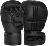 EVO Fitness MMA Gloves Men Women Leather Sparring Karate Grappling Muay Thai Gloves Martial Arts Training UFC Cage Fighting Gloves Boxing Combat Sports Punching Mitts Kickboxing (All Black, Medium)