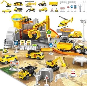 Frontoytall Construction Vehicles Track Set with Excavator, Dump Truck, Wheel Loader, Rotating Crane & Play Mat, Learning Educational STEM Building Toy for Kids Ages 3-12 (ASTM Certified)