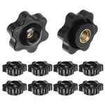 HARFINGTON 10pcs Star Knobs M6 Female Thread 25mm Head Plastic Through Hole Brass Screw-in Clamping Handles Threaded Hand Knobs, Black