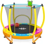 Happin® 55” Upgraded Toddler Trampoline Indoor & Outdoor Playset Ages 1-6, 5FT Kids Trampoline, Ultra Safe Mini Trampoline for Kids with Safety Enclosure Net, Gifts for Birthday with Basketball Hoop