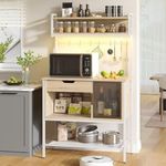Bestier Bakers Rack with LED Lights, 6 Tier Microwave Stand with Storage Drawer Cabinet, Kitchen Coffee Bar Table with 8 Hooks, Heavy Duty Storage Shelves for Kitchen Garage Pantry(Oak Light)