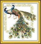 YEESAM ART Unstamped Cross Stitch Kits for Adults, Lucky Peacocks 14ct Counted Unprinted Embroidery Kit Needlework Wall Art Decor(14ct Unprinted)