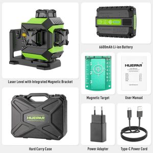 Huepar 3D Green Laser Level – Self-Leveling Cross Line Tool