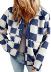 SHEWIN Coats For Women Causal Lightweight Plaid Fall Jackets Loose Button Down Sherpa Womens Jacket Fall Outfits 2024 Ashleigh Blue X-Large