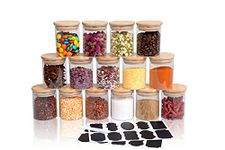 SODSAI 15 Piece Glass Storage Jars Set with Airtight Bamboo Lids and Labels,6oz Glass Spice Jar Mini Food Storage Containers for Home Kitchen,Pantry,Tea,Sugar,Salt,Coffee,Flour,Herbs,Grains