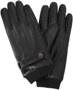 Touchscreen Leather Glove Men - Warm Winter Driving Full Finger Fleece Lining, Black, L