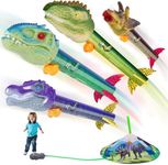 Gizzjoy Dinosaur Toy Rocket Launcher for Kids - Launch Up to 100 Ft, 4 Rockets, Outdoor Outside Toys for Kids, Dinosaur Toys, Birthday Gifts for 3 4 5 6 7 8-12 Year Old Boys Girls