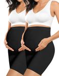 “Baby Bump” Premium Maternity Shapewear, High Waisted Mid-Thigh Pregnancy Underwear Prevent Chaffing Soft Adominal Support, Black+black, Large