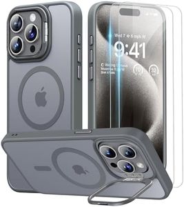 Beeasy pour Coque iPhone 15 Pro Max, Compatible avec MagSafe, Magnétique Case [Metal Béquille+2 Protection Écran] Militaire Protection, Résistant Aux Rayures,Translucide Gris