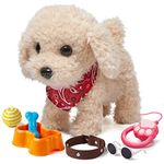 TUMAMA Electronic Dog Toy Pet,Remote&Voice Control Interactive Plush Puppy Toy with Walking,Barking,Shaking Tail,Pretend Dress Up Realistic Stuffed Robot Dog for Age 2 3 4 5 Girls/Boys Kids