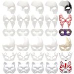 Nicunom 18 Pack Paper Mache Art Masks, DIY Blank Masks Paintable Masquerade Mask White Half Face Masks Costume Craft Mask