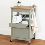 Best Choice Products Rolling Kitchen Island Cart, Single Door Cabinet w/Drawer, Sliding Tray, Hidden Outlet, Hooks, & Lockable Wheels - Olive Green