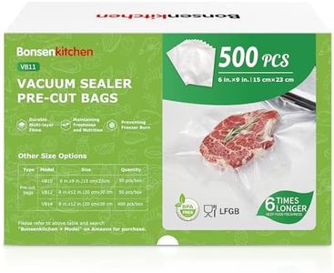 Bonsenkitchen Precut Vacuum Sealer Bags, 500 Pint 6" x 9" Food Sealer Bags,Commercial Grade, BPA Free, Heavy Duty, Customized Size Vacuum Bags for Vac Storage, Meal Prep or Sous Vide Cooking, VB11