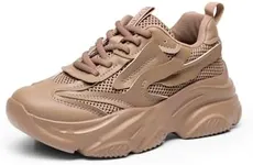 DREAM PAIRS Women's Platform Chunky Fashion Sneakers Jaxon Walking Lace-Up Comfortable Dad Sneakers Workout Sport Work Casual Tennis Shoes,Size 8,Tan,SDFN2406W