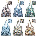 XonyiCos 6 Pcs Reusable Grocery Bag, Foldable Eco-Friendly Shopping Bags, Lightweight Washable Ripstop Nylon Large Tote Bag (Elegant Vintage)