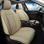 Vankerful Car Seat Covers Front Pair,Universal Fit for Most Cars,SUV,Sedans and Pick-up Trucks,Automotive Faux Leather Vehicle Cushion Covers(Front Pair,Beige)