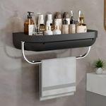 MorivaHomes Multipurpose Self-Adhesive ABS Plastic Bathroom Wall Mounted Storage Organizer Shelf & Towel Holder/Rack/Bathroom Accessories (Pack of 1, Black)