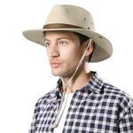 TOP-EX Cotton Safari Fedora UPF 50+ Unisex Hat with Wide Brim, UV Protection for Outdoor Adventures. Perfect for Fishing, Hiking,Summer Hat with Adjustable Chin Strap for Travel.Beige White L