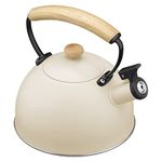 Navaris Stove Top Whistling Tea Kettle - 2.4 QT (2.3L) Stainless Steel Stovetop Kettle - Tea Pot for Induction, Electric & Gas Hob - Teapot for Stovetop - Cream