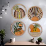 MustHome Wall Plates, Wall Decor Set of 4, Multicolor, Wooden, Wall Plates Decor Hanging, Wall Decor, 10 Inches, Boho, Minilastic, Wood Hanging Decorations for Living Room, Bedroom, Office, Garden