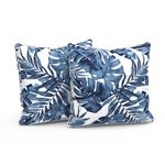 Outdoor Throw Pillow Covers Pack of 2 Patio Waterproof Pillow Cases Fade Resistant Accent Pillow Covers for Home and Garden Furniture Decoration, 18"x18", Palms Blue
