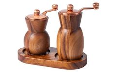 Stelalloy Pepper Grinder Pepper Mill - Salt and Pepper Grinder Set with Holder - Wood Salt and Pepper Shakers-Sea Salt Grinder Refillable-Manual Spice Grinder (3.5" Salt Grinder + 4.5" Pepper Mill)