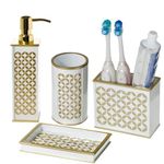 Diamond Lattice 4-Piece Bathroom Accessories Set, Includes Soap Dispenser, Toothbrush Holder, Tumbler & Soap Dish - Durable Bath Decorating Ideas - Gift Packaged- Great Bath Set