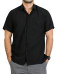 LA LEELA Mens Short Sleeve Button Down Casual Shirts Beach Summer Solid Work Shirt Vacation Camp Collared Shirts for Men, Black Plain, X-Large