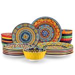 vancasso KRVI Dinner Set- 24 Pieces for 6 People, Porcelain Dinnerware Sets, Bohemian Style Plates and Bowls Set, Scratch Resistant Dinner Service Set, Microwave and Dishwasher Safe