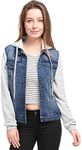 Allegra K Women's Layered Drawstring Hood Denim Jacket with Pockets Dark Blue Medium