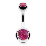 FIFTH CUE Synthetic Opal Set Double Jeweled 316L Surgical Steel Navel Belly Button Ring, Standard, Metal, synthetic opal