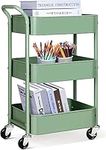 MISSLO Storage Trolley 3 Tier Rolling Cart with Wheels and Handle, Under Desk 27" Height Small Metal Utility Cart Organizer Rack Shelf, Mobile Book Cart for Office, Kitchen, Bathroom (Green)