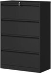 YITAHOME Lateral Filing Cabinet with Lock, 4 Drawer Metal Stainless Steel Wide Lateral File Cabinet for Legal/Letter A4 Size, Office Organizer Storage Cabinet (Black)