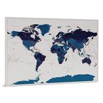 Push Pin World Map - Navy Blue - Canvas Map of the World with 100 Push Pins - 3 Sizes to Choose - Mark Travelled Places & Pin Visited Cities