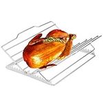 Hiborth Turkey Baking Rack, Adjustable Bakeware Kitchen Chicken Roasting Rack Stainless Steel Foldable Roasting Rack V-Shaped Turkey Roasting Stand for Home Picnic Silver