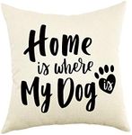 Ogiselestyle Home is Where My Dog is Motivational Sign Cotton Linen Home Decorative Throw Pillow Case Cushion Cover for Sofa Couch, 18" x 18"