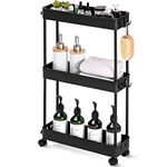 KINGRACK Slim Storage Cart,3 Tier Bathroom Rolling Utility Cart Storage Organizer Slide Out Cart for Office Kitchen Laundry Room Narrow Places,Black