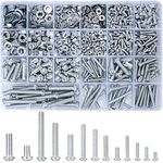 Vwoqiy 1080 Pcs Round Head Screws Nuts Flat Washers Assortment Kit, M3 M4 M5 M6 Cross Pan Head Machine Screws and Hex Bolts and Nuts Sets - 900g/16 Size (silvery 1080)