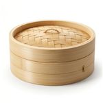 Premium 10" Bamboo Steamer Single Tier with lid | 100% Natural Eco-Friendly Wood Dimsum & Momo Maker | Authentic Asian Cookware For Healthy Oil-Free Cooking | Zero Plastic Vegetable Steamer Basket - 25cm