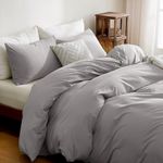 FANSTIVE Duvet Cover Queen Size, 100% Washed Cotton, Linen Like Super Soft and Breathable, 3 Pieces Light Grey Bedding Duvet Covers, Farmhouse Comforter Cover Set with Zipper Closure(No Comforter)