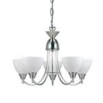 ANDY Decorative 5 Way Satin Chrome Branch Arm Pendant Ceiling Light with Matt Opal Glass Shades