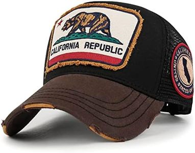ililily Premium California Bear Embroidered Baseball Cap Vintage Trucker Hat, Black-Mesh