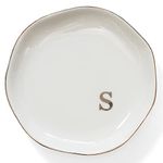 HOME SMILE Initials Ring Dish Jewery Tray with Personalized S-Monogrammed Engagement Wedding Gifts for Friends,Sister,Birthday Christmas Gifts for Women,Ceramic White