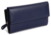 SADDLER Womens RFID Protected Large Luxurious Real Leather Credit Card Wallet | Designer Ladies Clutch with Zipper Purse | Perfect for Notes ID Pass Debit Credit Travel Cards| Gift Boxed - Navy