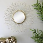 Artemade Iron Framed Sunflower Design Decorative Wall Mounted Round Mirror Modern Hanging Mirror for Living Room, Bedroom (Golden, 60 Cm)